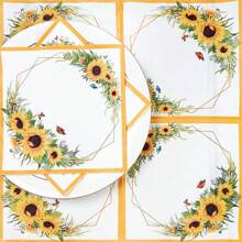 100/60/20pcs 13 * 13 Inch Disposable Party Floral Pattern Napkins With Yellow Border Butterfly Sunflower Pattern, Used For Birthday Parties, Family Gatherings, Wedding Banquets, Hotel And Restaurant Decoration Paper