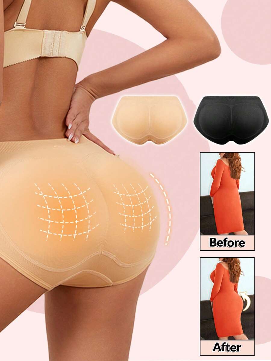 2 件装提臀女士塑身内裤，带可拆卸衬垫无缝内裤