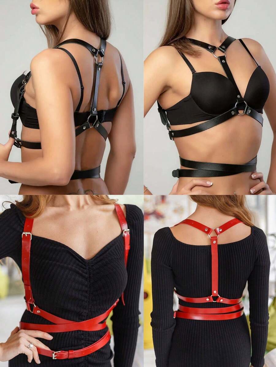 Leather Body Harness Bras For Women, Fashion Gothic Style Waist Belts, Suspender Fetish Clothing Accessories - Multicolor - View 1