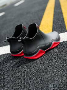 1 Pair Men's Short Rain Boots, PVC Waterproof Boots, One-Piece Molded Plastic Outdoor Sports Water Shoes - Red - View 6