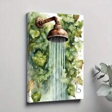 1pc Framed Canvas Poster, Floral Bathroom Shower Wall Art Canvas Paintings, Ideal Gift For Bedroom Living Room Corridor, Wall Art, Room Decoration
