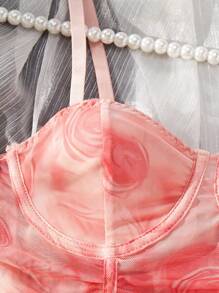 1pc Fitted Rose Print Fashion Padded Wire Ruched Slimming Bodysuits - Pink - View 9