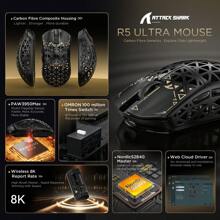 ATTACK SHARK R5Ultra Lightweight Wireless Gaming Mouse Carbon Fibre Composites Playing 8K PAW3950MAX Sensors Nordic52840 Master 42000DPI Tri-Mode Connection, For PC/Win, Christmas Gift, New Year 2026, Gift For Kids (Black/White/Green/Red) - Multicolor - View 12