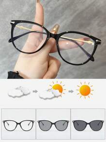 1pc Metal Tr Frame Cat Eye Decoration Glasses, Indoor Outdoor Photochromic Multi-Purpose Fashion Glasses, Fashion & Versatile For Women For Summer Beach Vacation,Outdoor,Travel