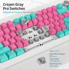 75% Wireless Creamy Pink Mechanical Keyboard, Hot Swappable Custom Keyboard, RGB Backlit Gasket Gaming Keyboard, 2.4G/BT5.0/USB-C Mechanical Keyboard, Pre-Lubed Linear Gray Cream Switches - Miami/GrayCreamSwitch - View 7