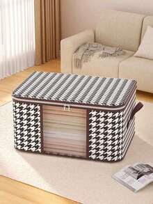 1pc Clothes Storage Bag, Large Capacity Transparent Window, Houndstooth Check Visible Window, Non-Woven Wardrobe Storage Bag, Dustproof And Foldable Storage Bag For Quilt And Clothing, Essential Storage Bag For Home And Dormitory