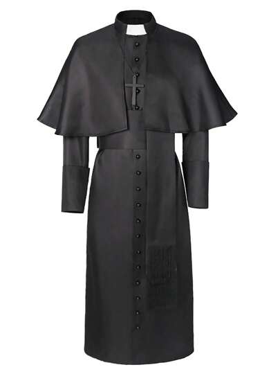 Fantasia masculina de cor sólida, padre, frade medieval, vintage, monge, mago, Halloween, manto da morte, cosplay, com colar de cruz e cinto
