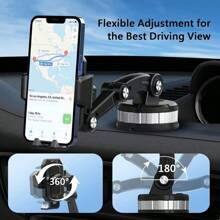 360° 可旋转手机支架 - 耐用 ABS，仪表板支架，带可调节臂和夹具，适用于汽车、卡车、工程车辆