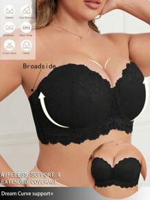 Sujetador cómodo con encaje y parches, sin alambres, con botones laterales y tirantes desmontables para multiposición para mujeres de tallas grandes