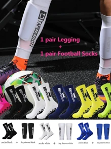 Combination Set Of Adhesive Point Anti Slip Football Socks And Leg Protection Socks - Multicolor - View 2