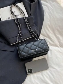 Bolso de mano con diseño de cadena de rombos mini, bolso de hombro simple para ir al trabajo, estilo de moda