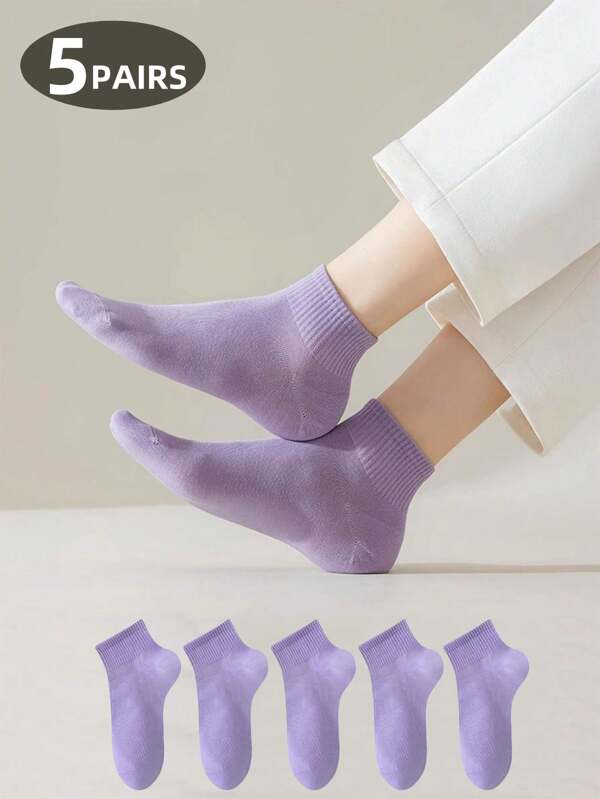 1 Paar/5 Paar Damen lila Kurzsocken, modische, komfortable, weiche, lässige, minimalistische Campus-Passform im Frühjahr/Sommer mit leuchtenden Farben