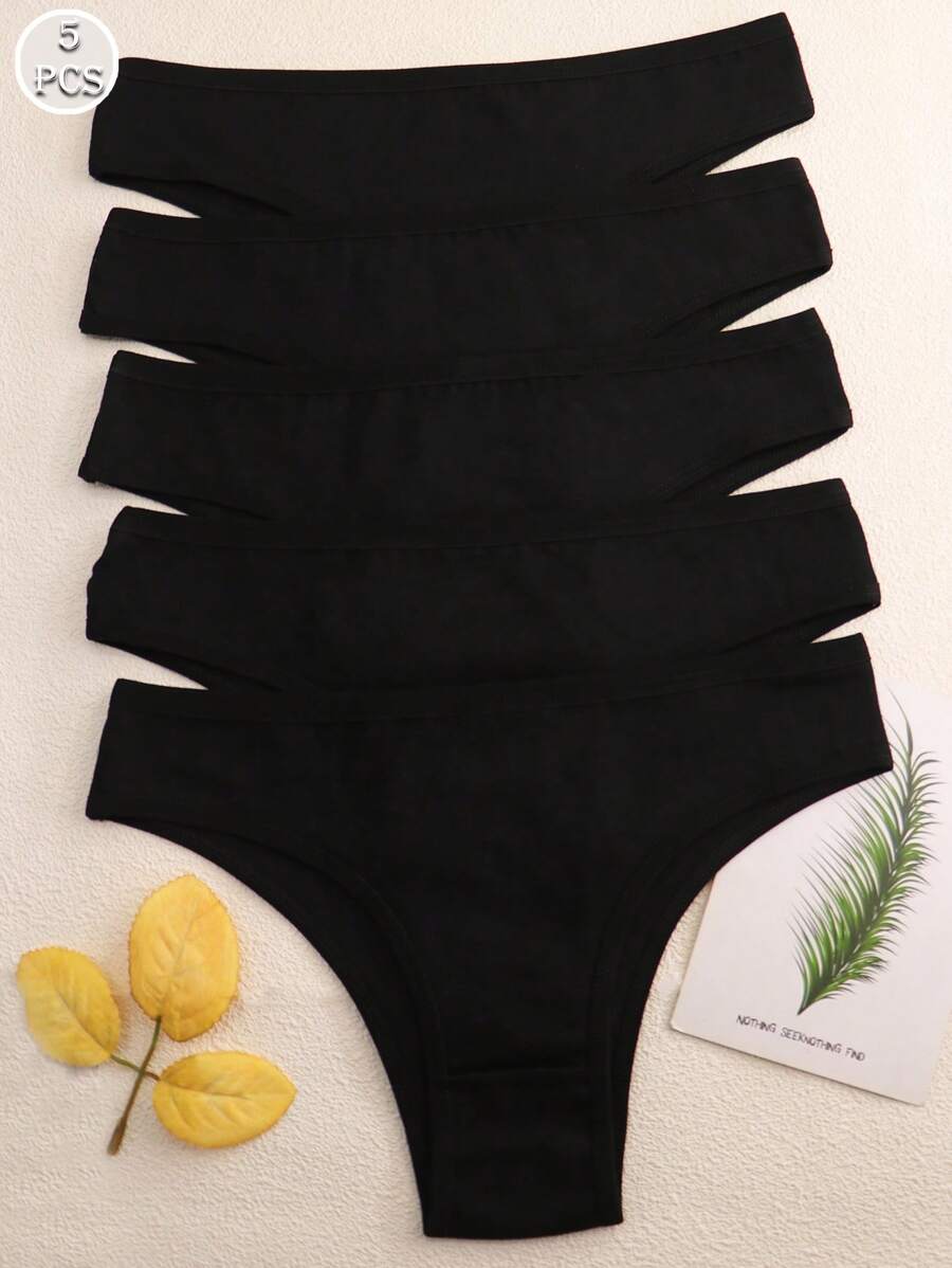 5 pezzi di biancheria intima a vita media nera per donna, di colore solido, traspirante, comoda e sexy, con design a T molto elastico