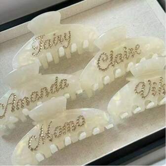 Customized Handmade Rhinestone-Studded Double-Sided Letter Acetate Hair Claw Clip, Personalized Name Anniversary High-Grade Crystal Hair Claw Wedding Gift, Durable, Unisex, Casual, Custom, For Father's Day, For Graduation, For Weddings, For Housewarming, School Supplies, For Teenagers, Junior High School Students, Middle School Students, High School Senior High School Students, College Students, University Students, Freshman, Sophomore, Underclassmen