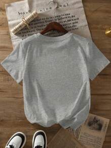 Camiseta de manga corta con cuello redondo con estampado de calavera y eslogan, informal para niños, para primavera y verano