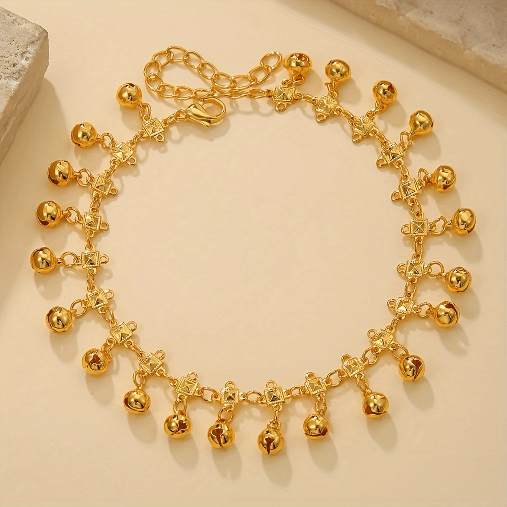 1pc Fashionable Minimalist Delicate Bell Anklet For Women, 18K Gold Plated Copper, Suitable For Beach Party, Holiday Gift, Daily Wear