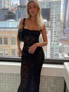 ZIAI Women's Fashion Off-Shoulder Lace Bodycon Dress, Sexy & See-Through - Black - View 2