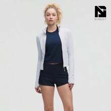 Lululemon Define Cropped Jacket Nulu-For Yoga Gym Running-Sweat-Wicking-Yoga-All Seasons Sport-Spring/Summer-Autumn/Winter-Prefect Thanks Giving Day & Chrismas Gift - ColourStarch Blue/Mirror Silver - 查看 2