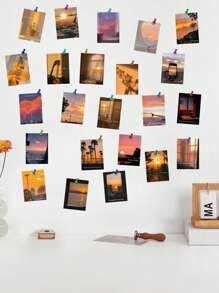 60pcs Sunset Retro Decorative Stickers, Elegant Sunset Ambiance Stickers For Planner, Notebook, Fridge, Waterproof Stickers, Sunset Decor Cards, Wall, Bedroom, Postcards, Photo Frames, High-Quality Sunset Stickers Room Decor Home Decor Wall Stickers Wall Decor