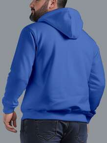 Men's Plus Size Sweatshirt  Hood Premium Mesh Cold Weather Blouse Basic Cotton Flannel Coat Various Colors - 寶藍色 - 查看 3