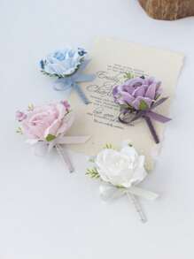 2/4/6pcs Set Artificial Rose Boutonniere For Men, Suitable For Bohemian Style Weddings, Formal Occasions, Anniversaries And Other Events