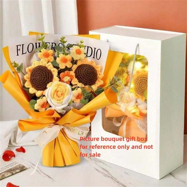1 pièce Bouquet de tournesols et de roses tricoté à la main, fleur éternelle tissée de manière créative, cadeau pour l'anniversaire, la Saint-Valentin, la petite amie, la meilleure amie