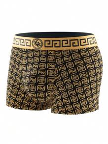 8 件/包男士奢华黑金印花腰部三角裤，线条印花系列，透气舒适平角裤，弹力运动短裤，休闲耐用内衣，适合日常穿着 - 彩色 - 查看 2