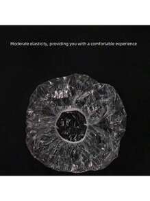 100pcsTransparent Disposable Non Wash Shower Cap, Waterproof Elastic Shower Cap, Thick, Large, High Elastic Shower Cap, Used For Bathing And Hair Care, Easy To Carry During Travel Back To School