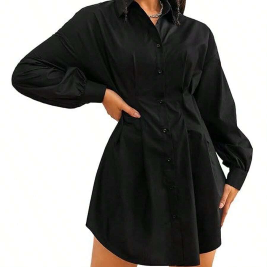 Chemise Long Sleeve Dress Shirt Button Down Shirt - màu đen - Xem 1