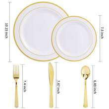 50pcs Gold-Tone Dinnerware Set, Includes 10 Dinner Plates, 10 Salad Plates, 10 Forks, 10 Spoons, 10 Knives, Suitable For Wedding Parties,School Supplies - Gold - View 7