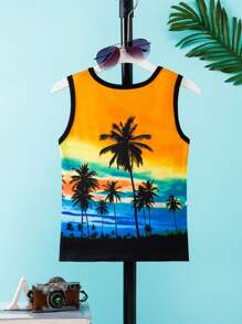 Youngboys Tropical Floral Print Sleeveless Tank Top, Suitable For Summer Beach And Holiday Wear - Multicolor - View 2