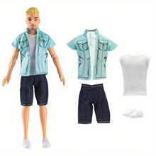 Set de 4 piezas de ropa de moda para muñeco Ken, incluyendo 1 top de tirantes, 1 chaqueta de manga corta, 1 pantalón corto y 1 par de zapatos, regalo de vacaciones/cumpleaños (muñeca no incluida) - Multicolor - Ver 10