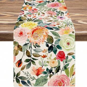 1 pieza Camino de mesa de primavera y verano con decoración floral, mantel de acuarela con rosas, decoración de mesa de cocina vintage de primavera, aplicable