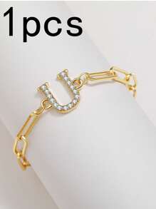 1pc New Gold 26-Letter Paper Clip Bracelet, Fashion Simple Rhinestone Bracelet, Material Alloy, Spring And Summer Fashion Bracelet - Letter Jewelry - View 29