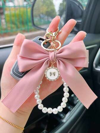 1pc Bag Pendant Bag Accessories Faux Pearl Keychain Cute Faux Pearl Beaded Bracelet Keychain Vintage Charm For Women And Girls' Purse Bag Backpack Car Charm Ribbon Pearl Pendant Valentine'S Day Macrame Key Chain Charms Bow Keychain School Supplies Teacher Gifts Back To School Supplies Teacher Accessories Back To School Supplies Gifts For Teachers