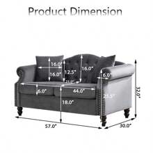 YOGLAD Modern Chesterfield Velvet Sofa, 2-Seater Sofa And 3-Seater Sofa With Curved Backrest Rolled Arm, Upholstered Tufted Backrests With Nailhead Arms And 2 Cushions For Living Room, Bedroom, Apartment, Office, Gray - 灰色 - 查看 8