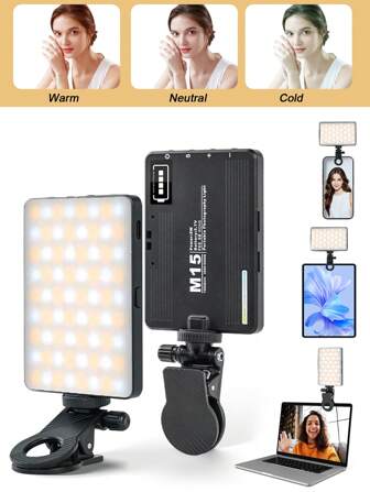 Compact Portable Detachable Multi-Color Selfie Light - 360-Degree Rotatable Rechargeable Clip Video Light, Suitable For Mobile Phones, Cameras, Computers And Beauty Live Selfie Lighting Tools Suitable For Selfies And Live Streaming, Portable Light