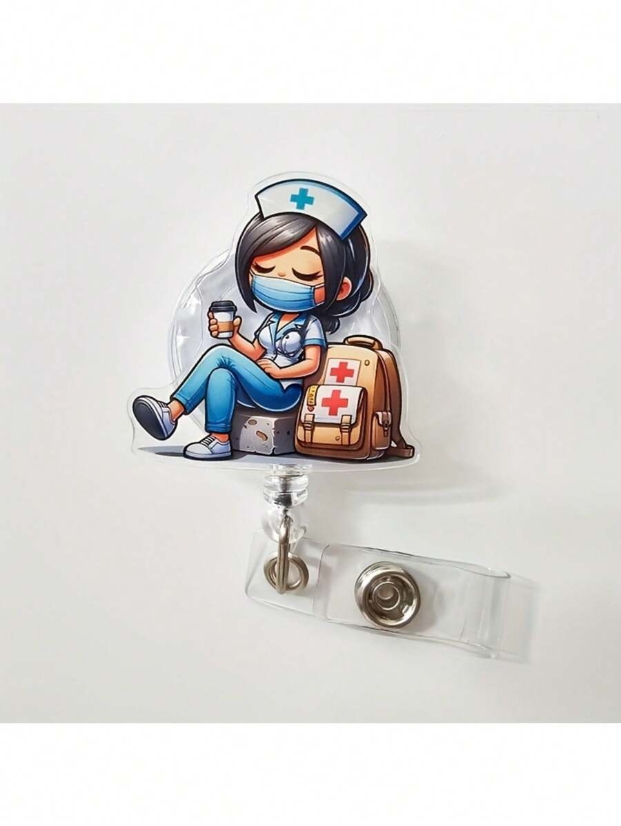 1个蓝白护士主题伸缩式证件卡扣，采用耐用亚克力（PMMA）材质，适用于护士、医生等，可作房间装饰、服装配饰，优雅高品质，办公用品，是送给朋友和同事的理想礼物，也适合圣诞节、万圣节和新年等节日。 - 藍白色 - 查看 1