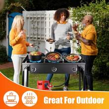 Outdoor Stove 3 Burners High Pressure Propane Gas Camp Stove With Detachable Legs, Perfect For Camping Patio, 225,000-BTU - 黑色 - 查看 2