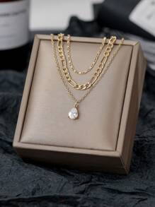 Nooxian Bộ 3 chiếc/Bộ dây chuyền nhiều lớp thời trang đa năng thường ngày, phụ kiện dây chuyền xương đòn lấp lánh nhiều lớp bằng đồng đính đá Zirconia hình giọt nước độc quyền dành cho nữ (Không có hộp quà tặng) - Vàng - Xem 5