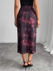 Falda elegante de corte evasé con estampado floral para uso casual diario de mujeres