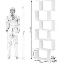 WOLTU Bücherregal mit 6 Ebenen, Regal weiß, Bücherschrank Standregal Aufbewahrungsregal Büroregal Raumteiler, S-förmig, modern, für Wohnzimmer Schlafzimmer Büro, 60x189,5x24 cm, SK044ws - - - Übersicht 3