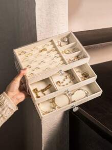 1pc Velvet Jewelry Storage Box, 3 Layer Transparent Acrylic Jewelry Display Box, Small Jewelry Cabinet, Drawer Style Jewelry Organizer, Earring Ring Bracelet Display Case, Women Jewelry Box, Craft Organizer, Large Capacity Open Design, Room Storage, Bedroom Decor, Living Room Decor, Gift Box, Wedding Gift, Easter Gift - Multicolor - View 4