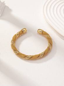 1 Pc Minimal Design Hammered Metal Cuff Bangle Bracelet For Women - Gold - View 5