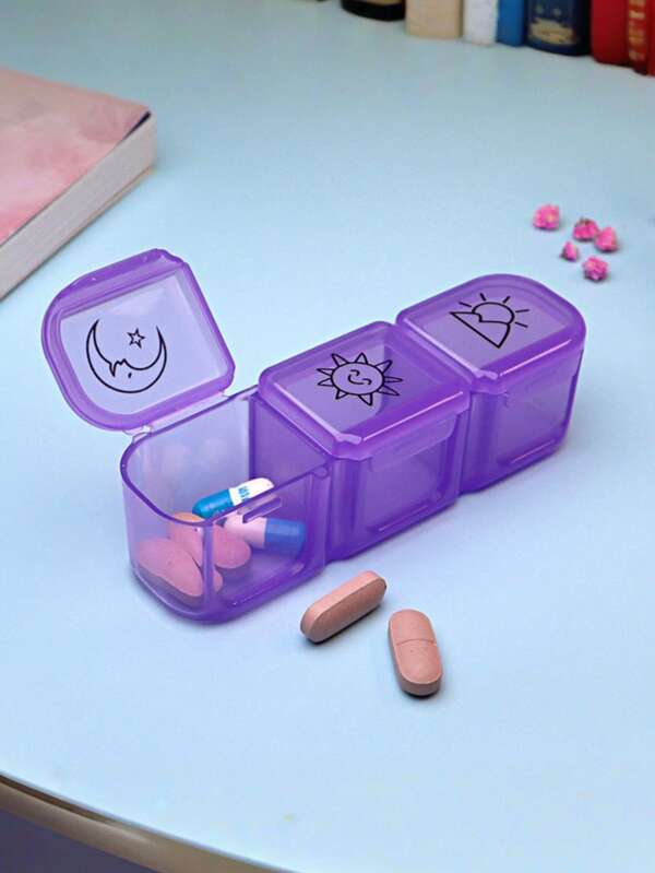 Solid Color New Model, Morning, Middle, And Evening Three Time Three Compartment Medicine Box, Multi-Color Optional, Portable Packaging Separated Medicine Box