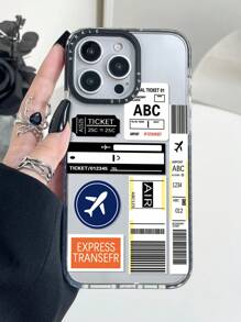 1pc Fashionable Transparent Airplane Ticket Print Anti-Drop Phone Case, Compatible With Iphone11 12 13 14 11Promax 12Promax 13Promax 14Promax XR 15 15PRO 15PROMAX 16 16PRO 16PROMAX Waterproof Shockproof Scratch Resistant - Multicolor - View 4