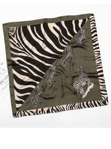 1 Stück modischer vielseitiger schwarz-weißer Tierprint 70cm kleiner quadratischer Schal/Schal, elegantes Damen Haaraccessoire, dekorativer Stirnband Turban Stirnband Schweißband