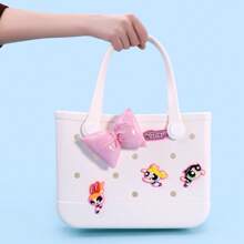 Miniso Túi Tote Lỗ Dễ Thương Powerpuff Girls Series, Có Móc Khóa Nhân Vật Hoạt Hình Có Thể Thay Đổi, Lý Tưởng Cho Các Chuyến Đi Hàng Ngày Và Mua Sắm (1 CÁI) - trắng - Xem 6