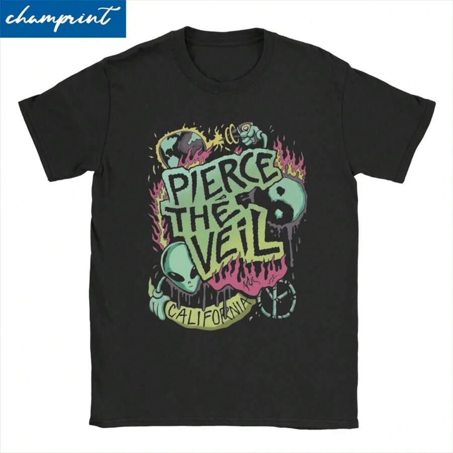 Men Women's  Vintage T Shirt Rock Music Pure Cotton Tops Vintage Short Sleeve Round Neck Tee Shirt 6XL T-Shirts - màu đen - Xem 1