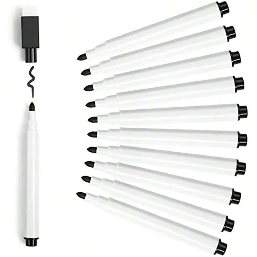 Magnetyczne markery suchościeralne 10/20/40/50/100 szt. – pisaki do tablic suchościeralnych z cienką końcówką i gumkami, czarne markery o niskim zapachu do klasy/biura/domu, magnetyczne markery do tablic szklanych i metalowych, artykuły piśmiennicze